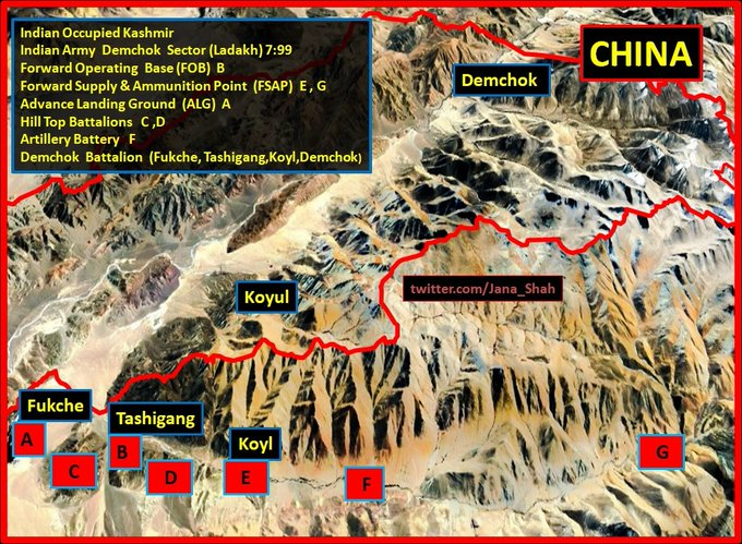 Jana_Shah's tweet photo. [1]
#IndianArmy massive infrastructure in #Ladakh in violation of 1962 accord on #LAC
#Demchok Sector
Forward Operating Base(FOB)B
Fwd Supply&amp;Amm Point  (FSAP)E,G
Advance Landing Ground-A
Hill Top Battalions C,D
Artillery Battery F
Demchok Battalion #Fukche,Tashigang,Koyl
@zlj517 https://t.co/HNl6JdCqus