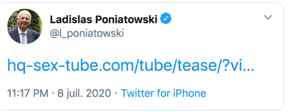 adia66's tweet photo. Le Sénateur réac #LR @l_poniatowski a tweeté par erreur un lien vers un site porno. Il vient d'effacer. Enorme 😂😂😭😭 https://t.co/kY9ozt9GSi