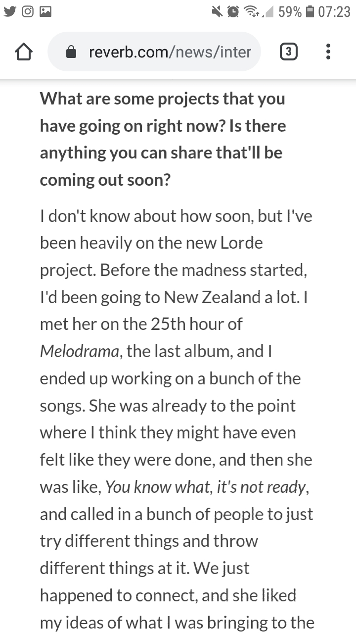 Lorde Fix Solar Power On Twitter L3 Update Melodrama Producer Malay Confirms In A New Interview That He S Been Heavily Working With Lorde On Her New Album Travelling To Nz Often Before The Pandemic She Has An Insane Vision And She Is Not