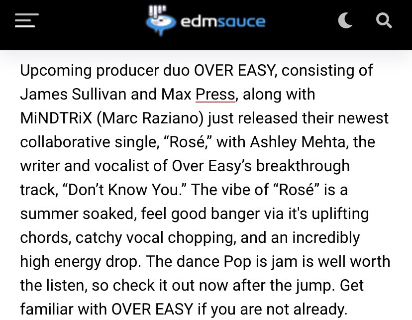 Thank you <a href="/EDMsauce/">EDM Sauce</a> for the write up on Rosé 🤩

<a href="/trixyourmind/">MiNDTRiX</a> 
<a href="/ashleymehta_/">ASHLEY.</a> 
#drinkrosé