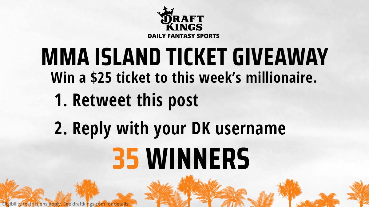 Today, in the GOOD NEWS Section... I have 35 tickets to give away for the MMA Millionaire. Enter to win a free ticket by: 1. Retweeting this post 2. Replying with your DK username 35 WINNERS. Ends at 2pm ET. GO!!!!!!!!!!!!! T&C: dknation.draftkings.com/2020/7/8/21317…