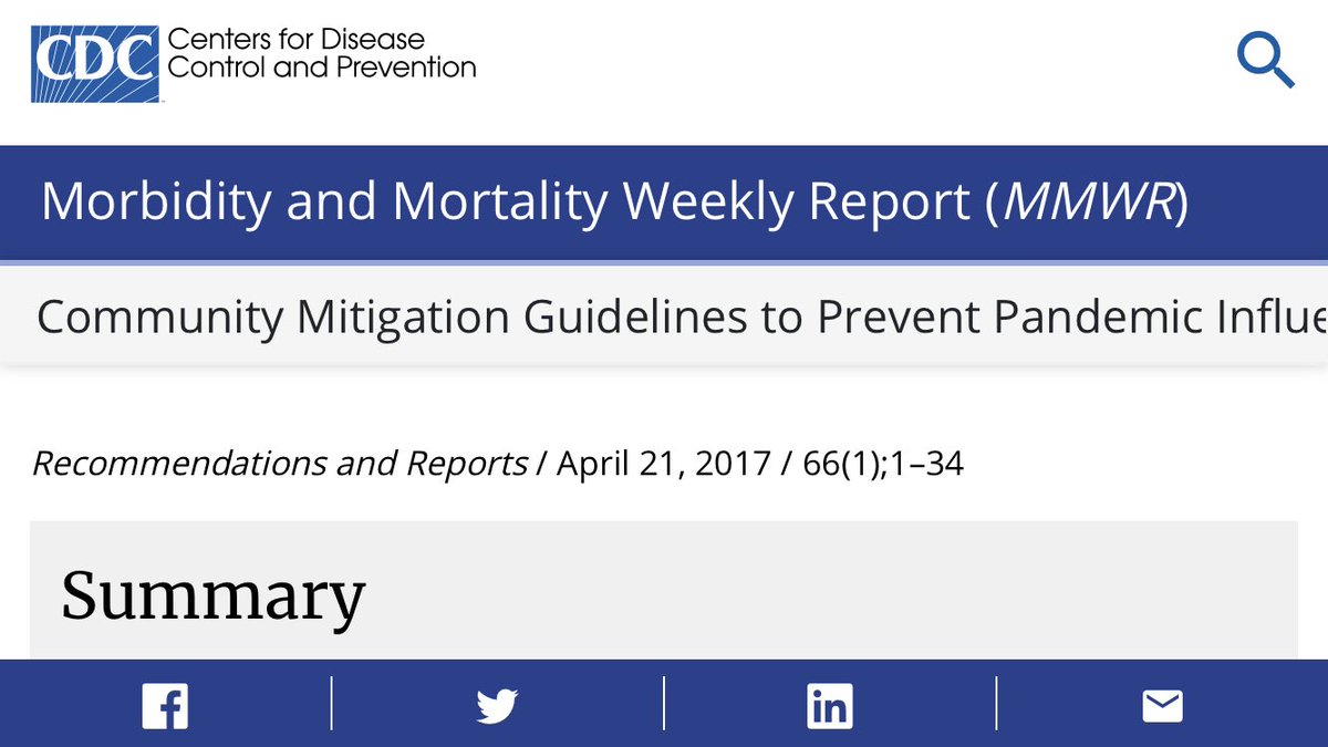 1/ So much good stuff today. Here, a manual of  @cdcgov guidelines for a flu pandemic from... 2017. So long ago! They don’t recommend the use of face masks “by well persons” except under “special, high-risk” circumstances during “severe pandemics” (aka the Spanish flu)...