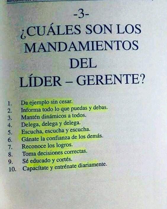 Claves para liderar 👨🏻‍💻
¿Agregarías otros mandamientos? ¿Cuáles? 👨‍💼