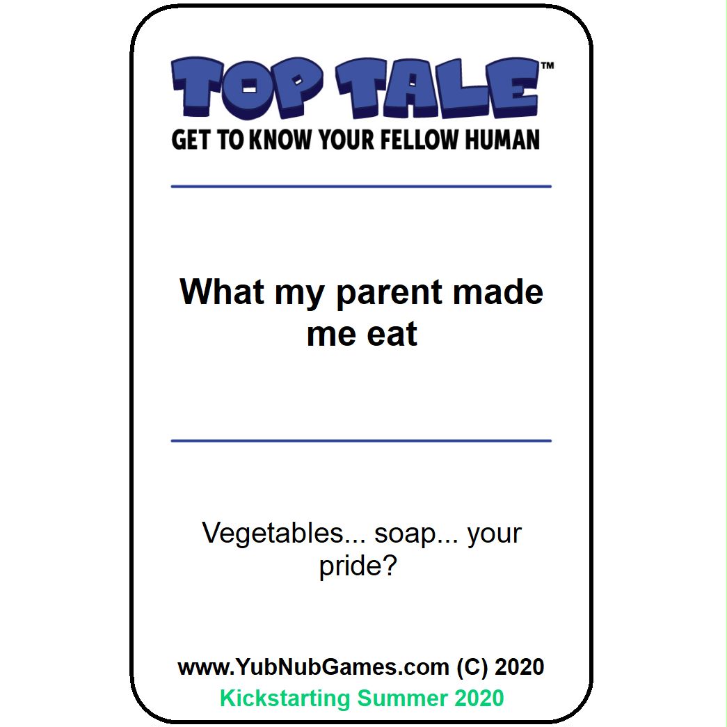 YubNubGames's tweet photo. #TopTale Topic-a-Day #GiveAway! Every day leading up to the TOP TALE #Kickstarter, a card will be posted for anyone to comment on &amp; share. Comment responses to the topic with the most likes at the end of the week will get a #freegame of TOP TALE! https://t.co/7Xzbqct0UO #cardgame https://t.co/Ndi7sLosnL