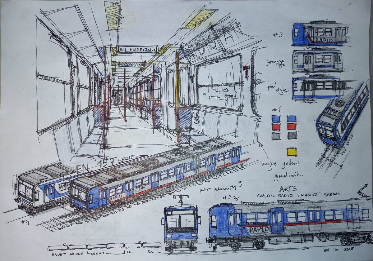 I've been doing some sketches of <a href="/TheFLUXtrance/">Fluxtrance</a>'s Avalon C:S project' rail transit system. I present You the En-157 Turbokibel commuter train, optimized for s/m distance lines with high occupancy. And as always, Flux, we're waiting for U. 

Stay safe, all 159 of You. Take care