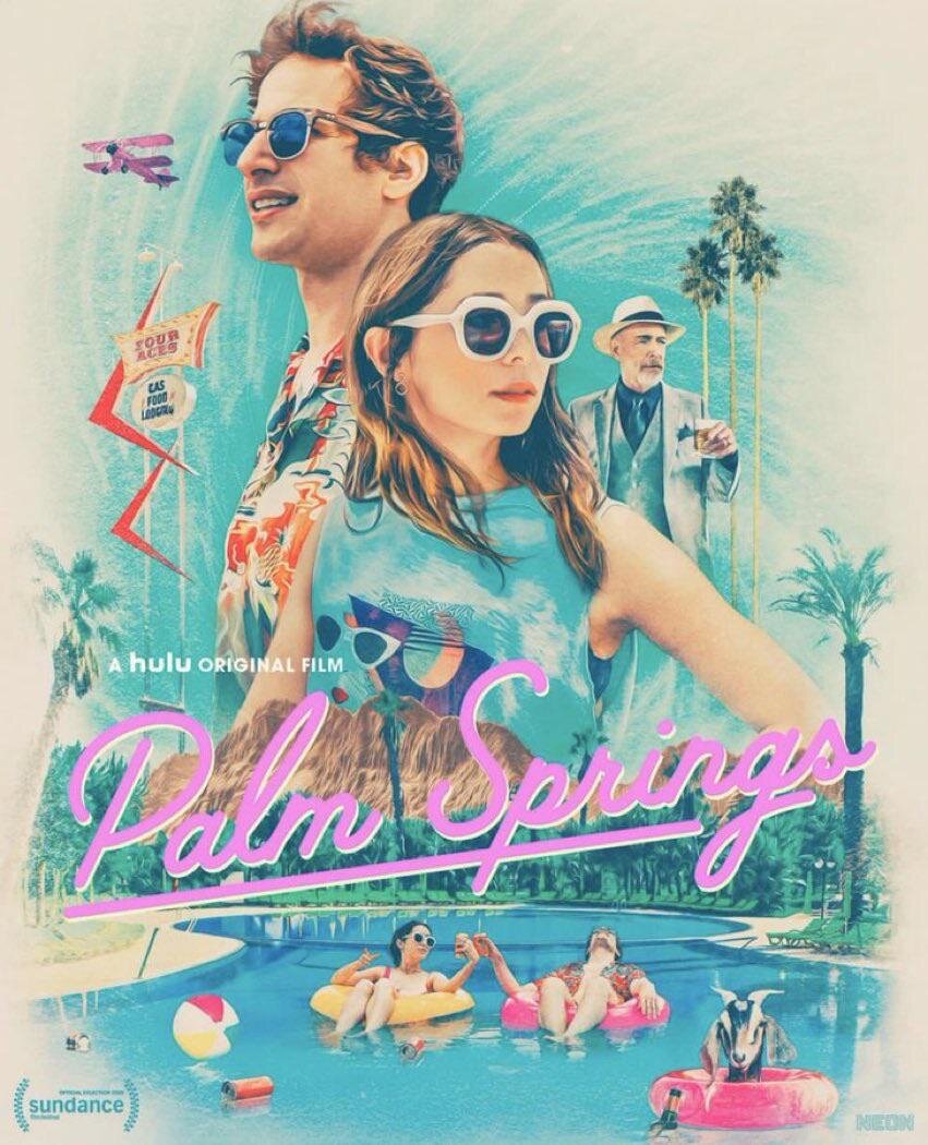 edgarwright's tweet photo. Super charmed by the excellent PALM SPRINGS, an inventive spin on a Groundhog romcom by debut director Max Barbakow &amp; writer Andy Siara. Andy Samberg &amp; the much underrated Cristin Milioti are both great. I was sold as Demis Roussos played over the @thelonelyisland logo. Watch it! https://t.co/6CVJ2b6Nkf