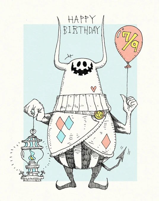 7/9生まれの方、お誕生日おめでとうございます。7月9日生まれの方に届くと嬉しいです。お誕生日の方、いつもより素敵な一日になりますように。#誕生日 #happybirthday #7月9日 #ボールペン画 #イラスト 