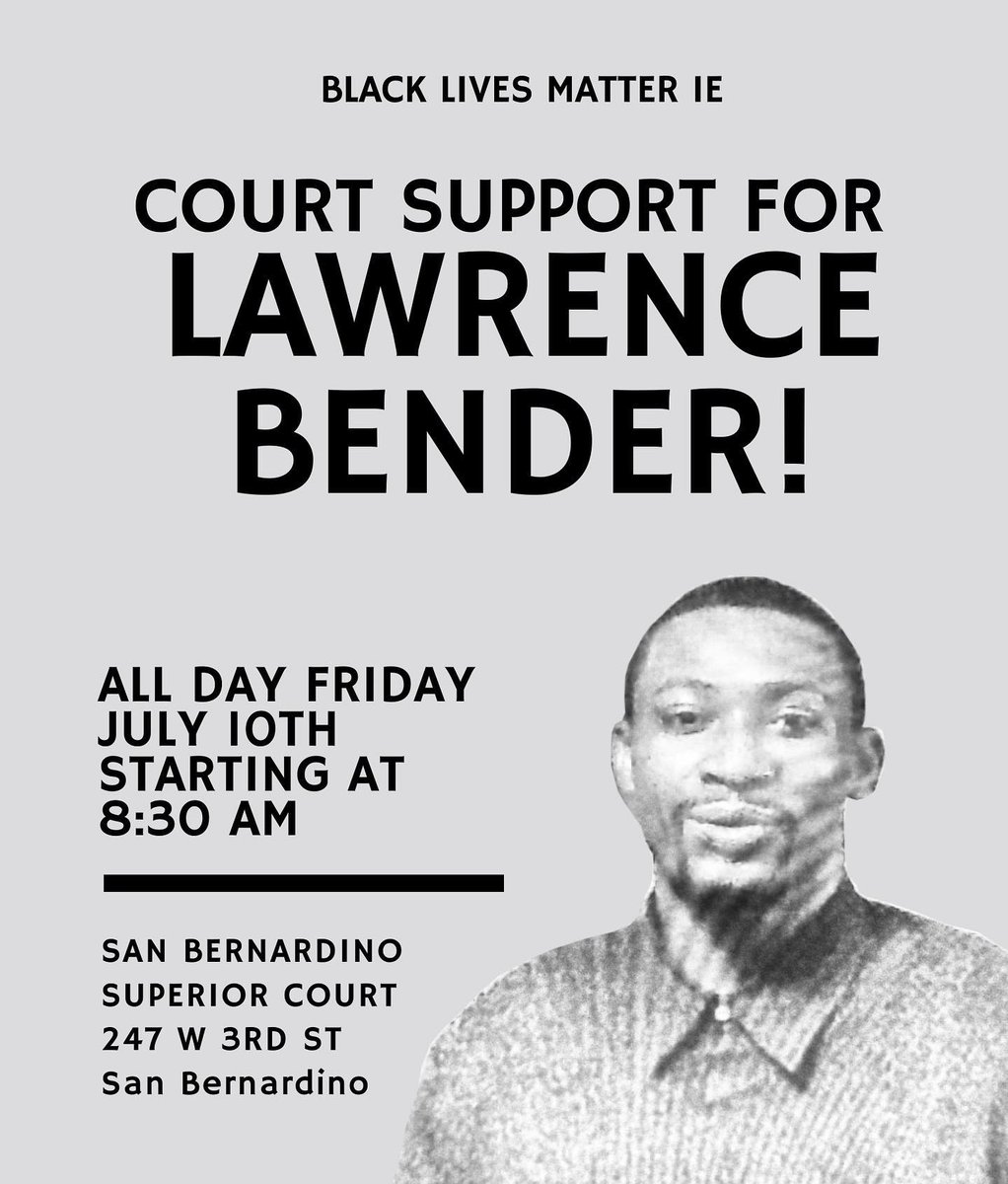 Court support for Lawrence Bender this Friday. We must continue to apply pressure and let them know we won't stop until he's free! #FreeLawrenceBender #BlackLivesMatter