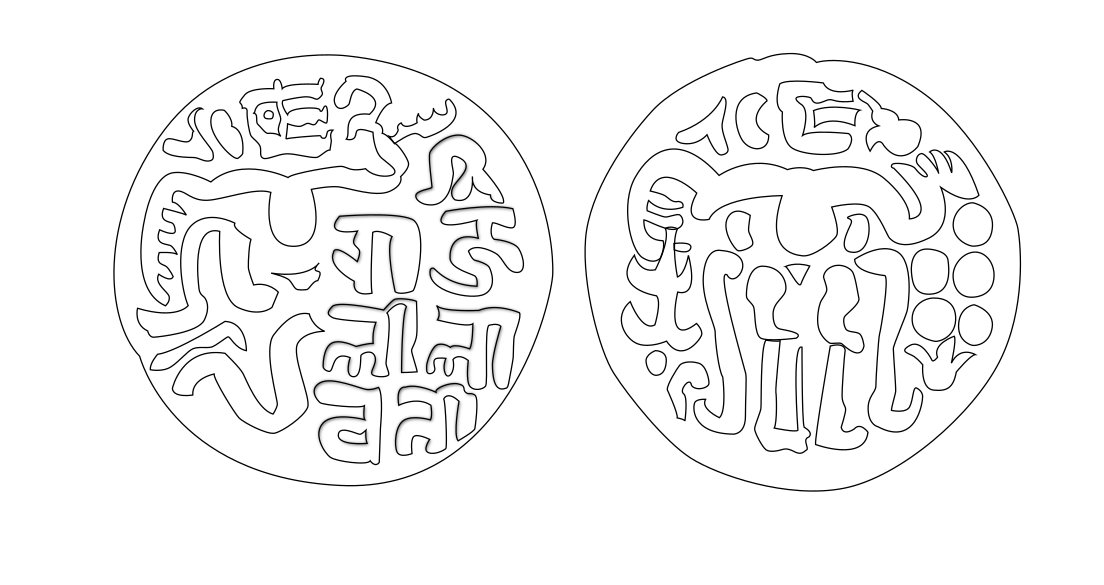 The name on the coins (faintly highlighted left) reads "Śri Raja Līlāvatī" - "Auspicious KING Līlāvatī," the masculine title preceding the feminine personal name (note long -ī ending). There's clearly room for a feminine "rajā"; this wording is deliberate.
