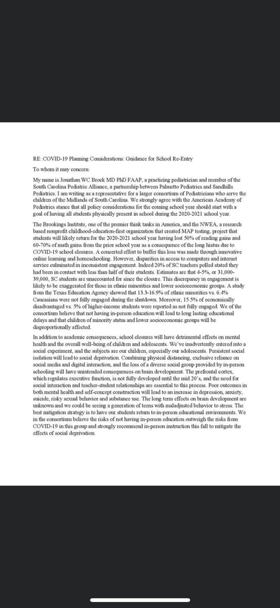 ErikKimrey's tweet photo. A large number of midlands pediatricians detail the devestating effects not opening schools will have on our children: https://t.co/fJP6zG3v42