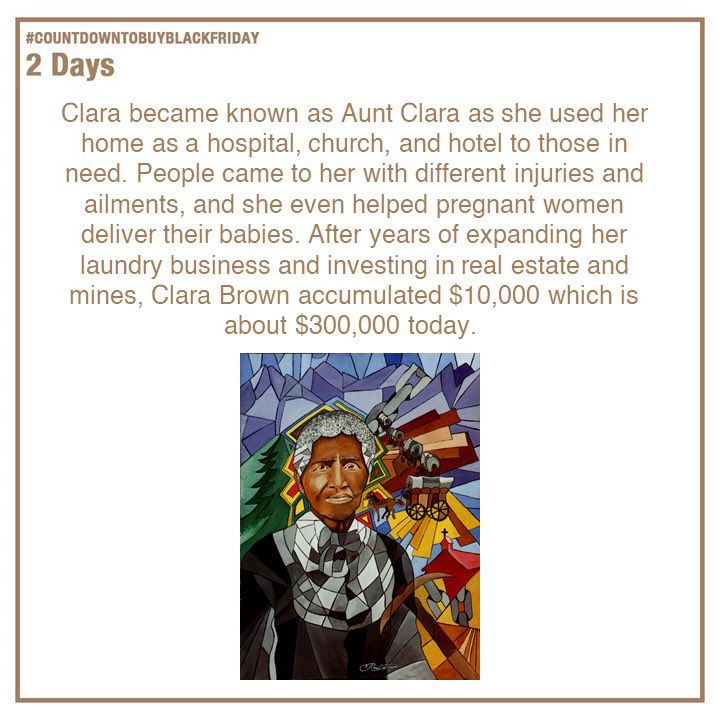 BBFInitiative's tweet photo. 2.Clara Brown was without a doubt an extraordinary woman. After working a multitude of jobs, she invested in gold mining, real estate, and most of all her community. She is just one example of ways in which we can all try to help and lift one another up. 🖤 #SupportBlackBusiness https://t.co/gQW5uxJ8di