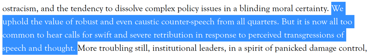 This is the most remarkable line because it simultaneously says they want to protect THEIR speech, but censor YOUR speech—stop your "call” if it's asking for consequences.
