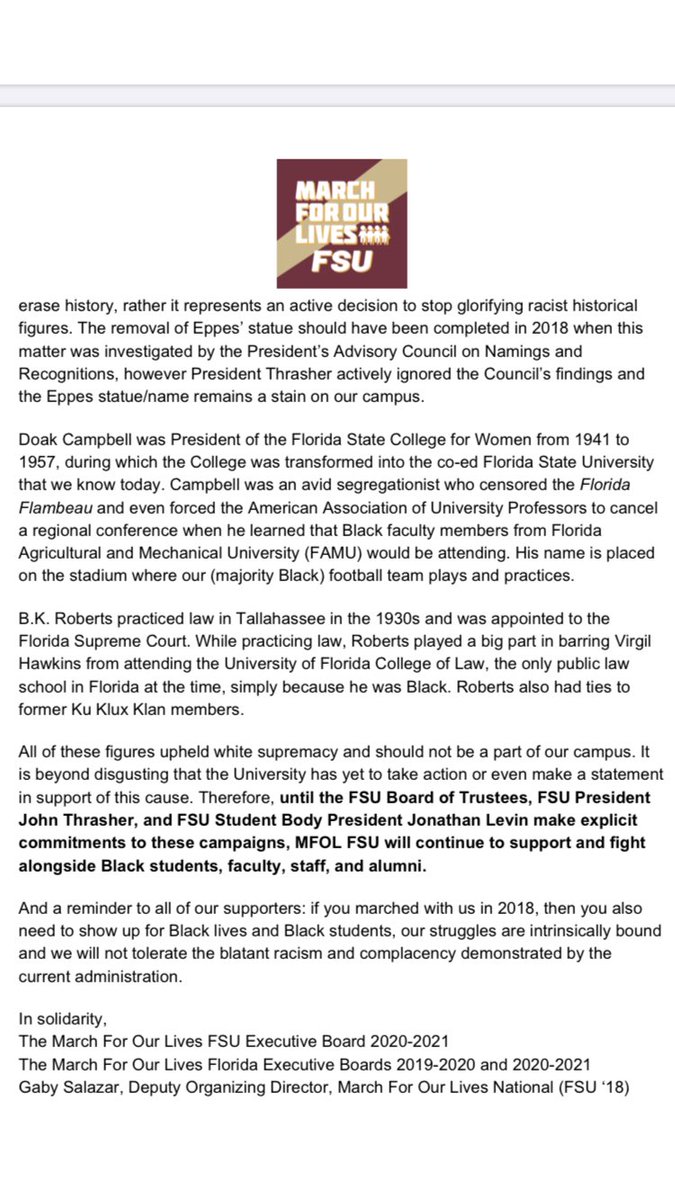 mfolfsu's tweet photo. MFOL FSU is proud to support the #EppesHasToGo and #RenameDoak campaigns, we cannot fight gun violence without standing up for Black lives https://t.co/v2mO59jkZY