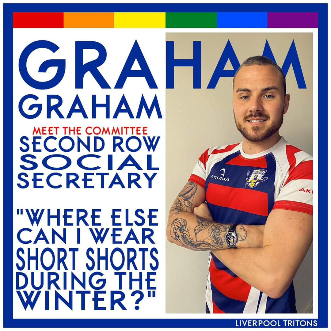 O2Tritons's tweet photo. For our final 'Meet the Committee' post we'd like to introduce our 2020-21 Social Secretary, Graham.
#LiverpoolTritons #meetthecommittee #inclusiverugby #InclusiveSport #RugbyForAll #o2touchrugby #igrfamily #igrugby https://t.co/I8uLkczzSl