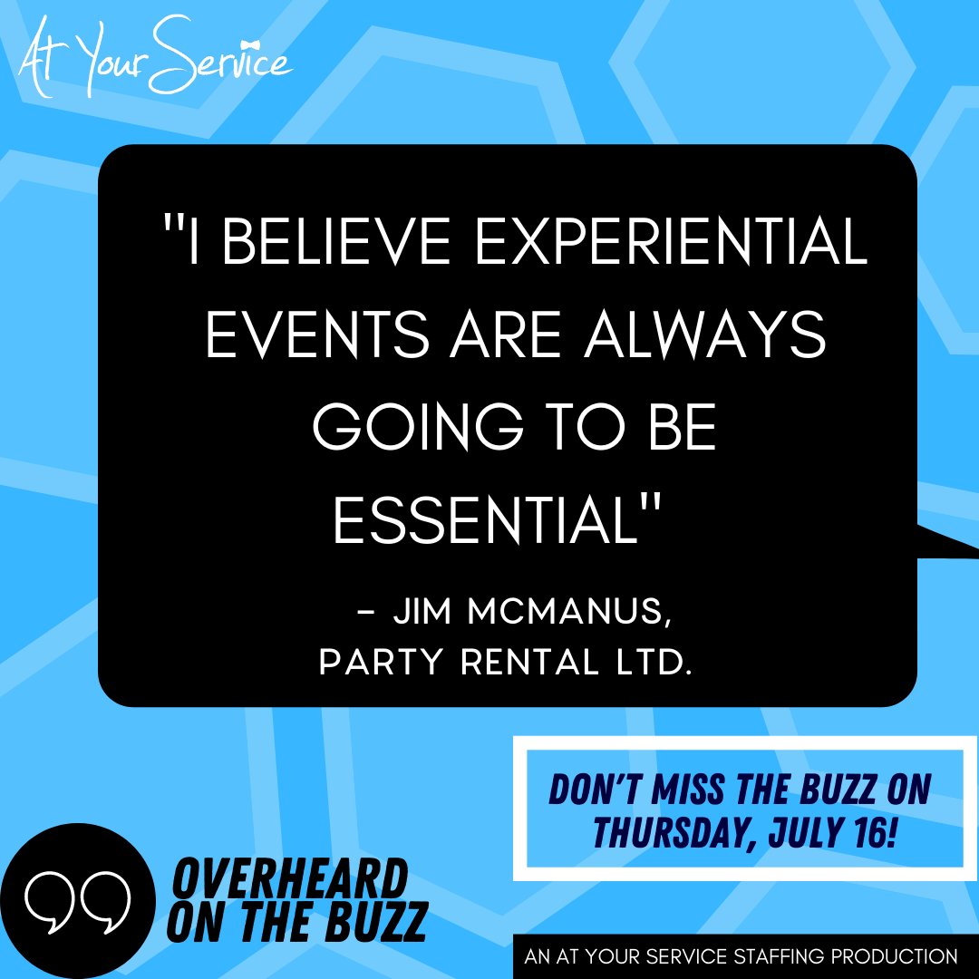 ays_staffing's tweet photo. THE BUZZ WILL BE LIVE ON THURSDAY, JULY 16th! Check out this sneak peek from #event industry expert &amp; influencer Jim McManus of @partyrentalltd. Be in the know 🐝 Sign-up to be notified when #TheBuzz is Live! https://t.co/nrJgRvDSly https://t.co/UZkJIPSpO8