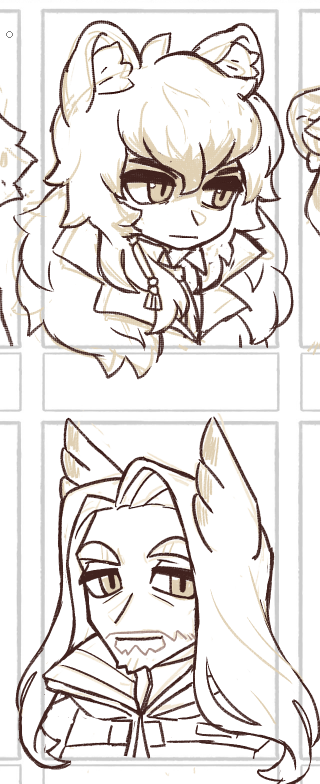 working on my 9 fanarts thing and im crying @ the style diff but i can't draw hellagur w the same face shape or it looks really weird