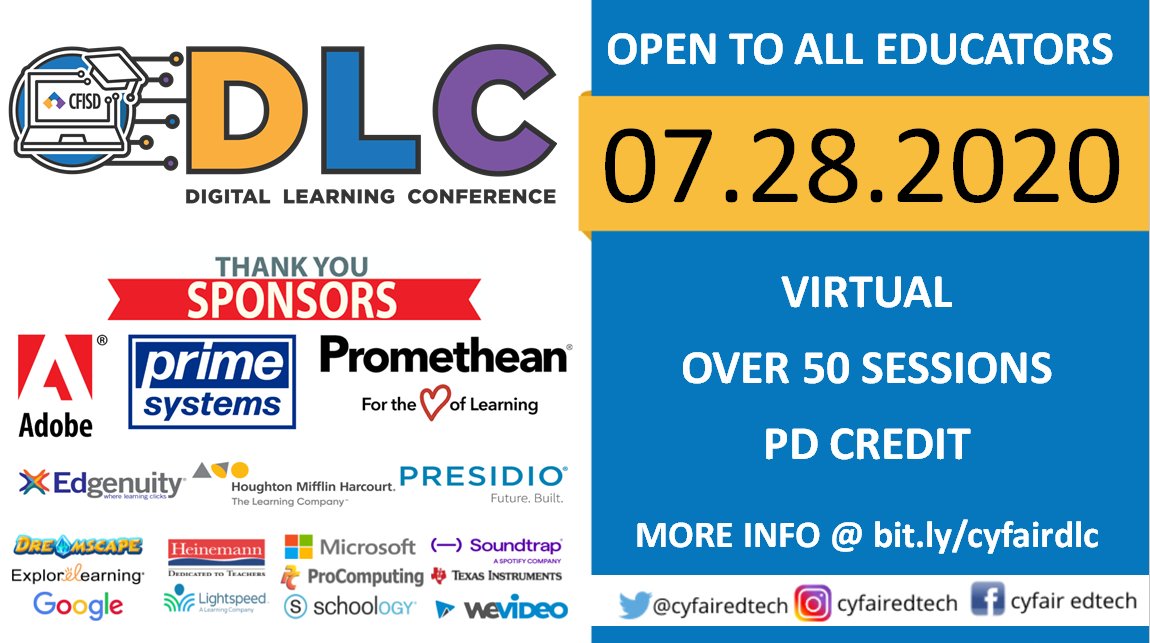 CyFairEdTech's tweet photo. Calling ALL Educators!!!  Join the CFISD EdTech Department for the annual Digital Learning Conference, https://t.co/TjVWSY9V0Y.  No registration required. https://t.co/lxjky0tkRn
