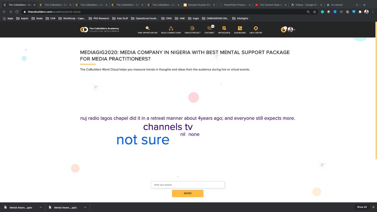 #MEDIAGIG2020: <a href="/channelstv/">Channels Television</a> and <a href="/mega891fm/">Mega FM 89.1 Warri</a> noted as by media practitioners as the only media outfits in Nigeria with some form of mental health package/program for staff. Other media houses with such package/programs do not seem to communicate such benefits clearly to their staff.