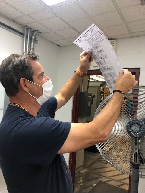 MiamiDadePIOD's tweet photo. All hands on deck to #BeElectionReady! The ISD Print Shop team running on all cylinders working on the Primary Election ballot order to include 439 different styles for a total of 1.475-million sheets! #ISDAtYourService #letsdothis https://t.co/MnSey0OKJX