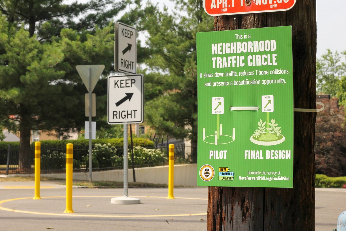 PghDOMI's tweet photo. Visit the new Neighborhood Traffic Circle Pilot now installed along North Euclid Avenue in Highland Park and East Liberty and let us know what you think! https://t.co/POUItnsQIz