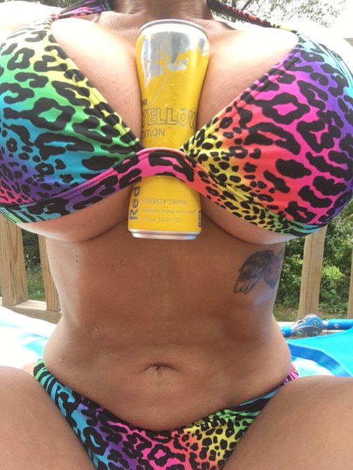 1 pic. Another #SunshineNTanlines #NC day! Utilizing my #Boobs koozie for my #RedBull. I ❤️ when it drips