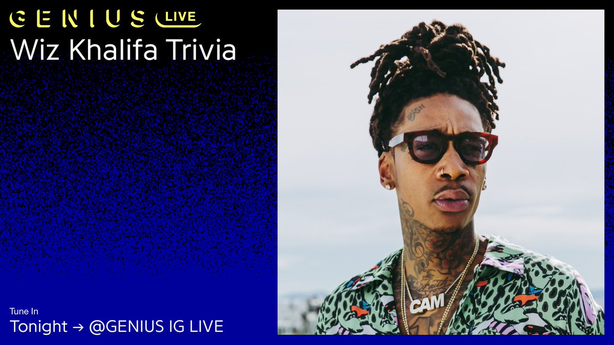 Genius's tweet image. 🗣 TONIGHT.

our very own @robmarkman is hosting a @wizkhalifa music trivia session on our IG live 💥💥

tune in at 6pm eastern for a chance to be picked and flex your knowledge of wiz ahead of his #GeniusLive performance tomorrow 💪
instagram.com/genius