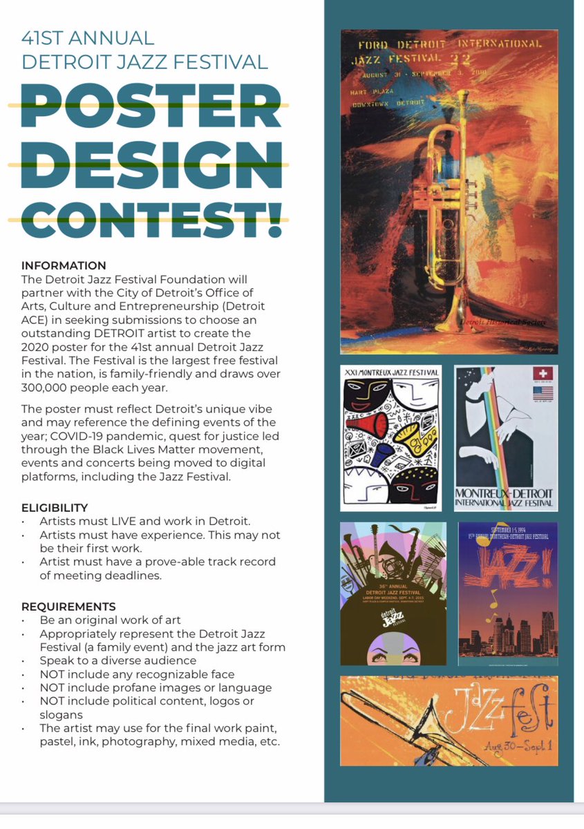 City Of Detroit On Twitter Detroit The Submission Deadline For The Competition To Design The Iconic 2020 Detroit Jazz Festival Poster Competition Is Tuesday July 14 Detroitaces Announces That The Winning