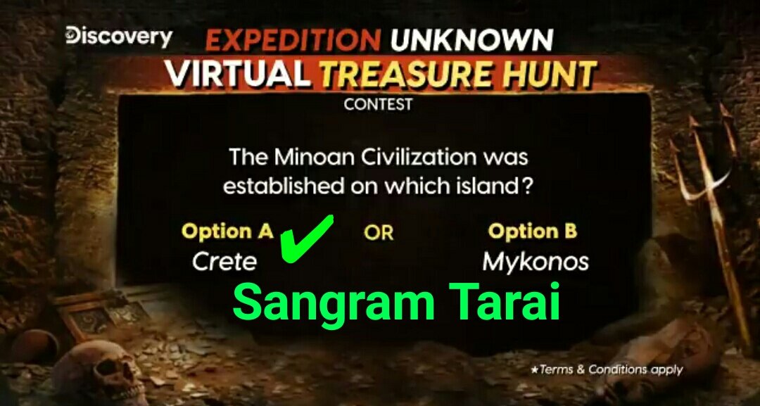 SangrammT's tweet photo. @DiscoveryIN Ans-Option A. Crete
👌👌👌👌👌👌
Super excited n giving my best
Join frnds
@gopalsanthosh0 
@JasoosShow 
@PratikSingh_ 
#VirtualTreasureHuntContest @DiscoveryIN https://t.co/14eTYM74SI