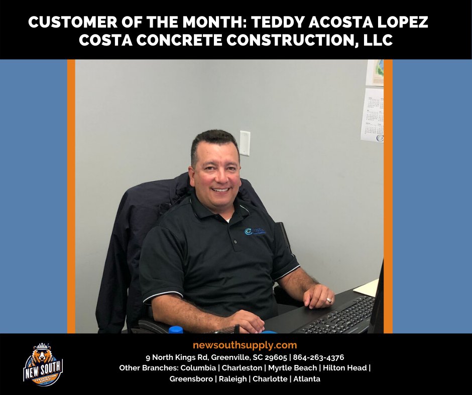 In case you missed it: get to know New South's customer of the month Teddy Acosta Lopez, owner of Costa Concrete Construction, LLC: bit.ly/2B9M2s3 #KnowHowCanDo #ConcreteConstruction