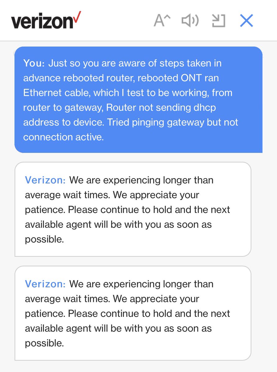 ruben061479's tweet photo. @NJBPU @VerizonSupport @verizonfios @njbpuprez @hansvestberg @GovMurphy @cotisjr @ShelArchambeau @vitt61 @mtbert @RodneySlaterTr @Dan_Schulman @NJGov @FCC @AjitPaiFCC @BrendanCarrFCC This is priceless. Now @VerizonSupport ask you to text on an app so they can put you on hold. #whatscustomerservice https://t.co/v2yBYBq4Oq