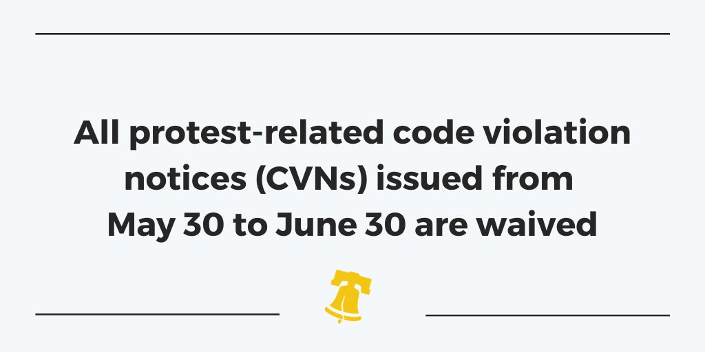 Graphic that says: All protest-related code violation notices (CVNs) issued from May 30 to June 30 are waived