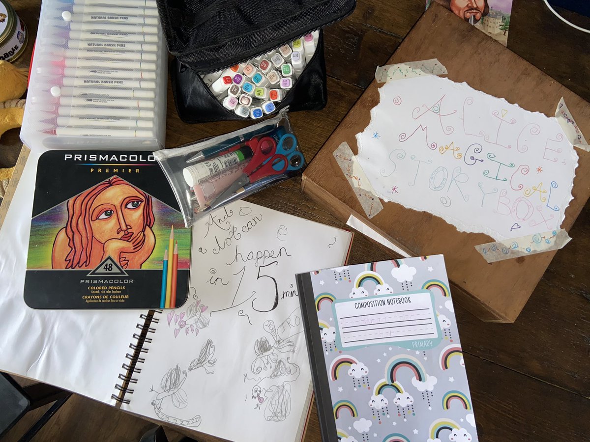 Alice’s note books, sketch book, story box, pens and pencils @Booktrust @CressidaCowell #CressidaSummerCamp