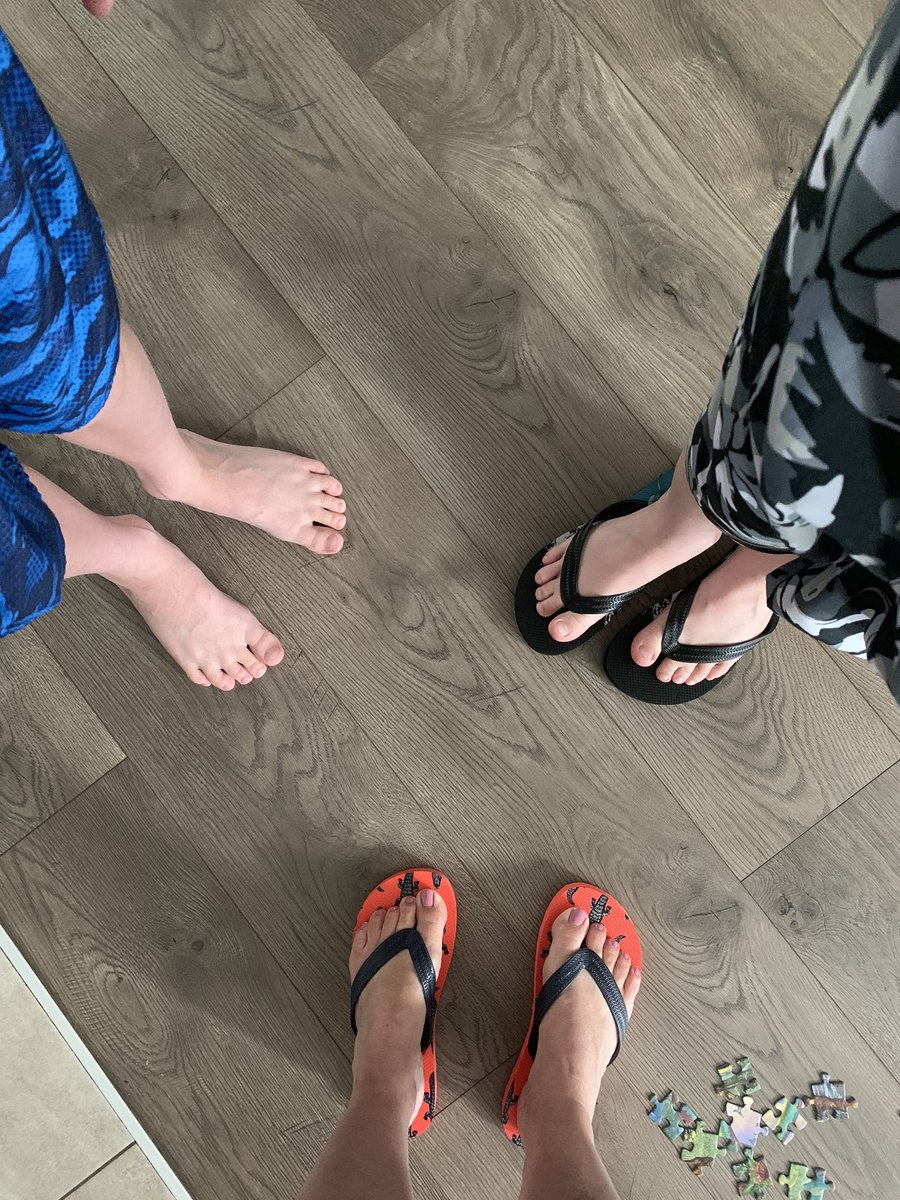 Jodie_Math's tweet photo. Guess whose feet? Mom, 11 yo son, 9 yo son. #ocsbMath https://t.co/jED6nhWLSu