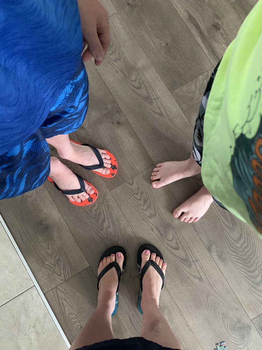 Jodie_Math's tweet photo. Guess whose feet? Mom, 11 yo son, 9 yo son. #ocsbMath https://t.co/jED6nhWLSu