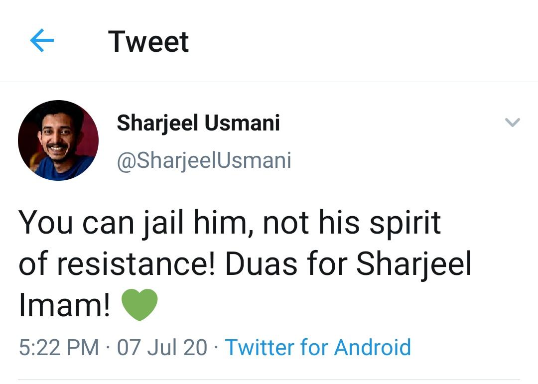 IndianDay's tweet photo. #ReleaseSharjeelUsmani https://t.co/skzOMLX3J9