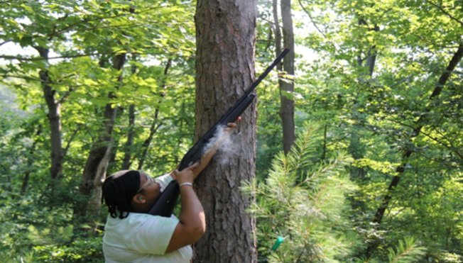 ... further perpetuating climate change. So, I go out into the field and collect data from different species to get at that answer. And I use pretty cool field methods to do so. This is me collecting branches using the shotgun method (and having fun doing so)! 10/10