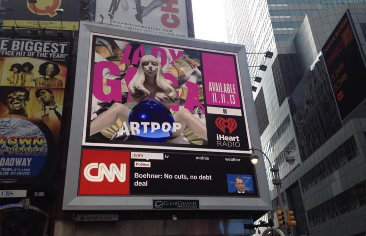 DamedR's tweet photo. Do you all remember the ARTPOP cover reveal on Times Square back in 2013? using the #iHeartARTPOP its was so exciting ! https://t.co/CbqOjpivWF