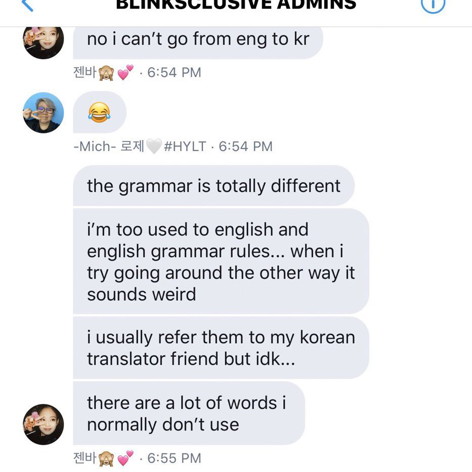 Explaining what I’ve said in the picture. To start, I’ve always turned down translating from eng to kr. English grammar and Korean grammar are totally different, and as a person that was born in the US, I am not too familiar with kr grammar, so I choose not to translate.