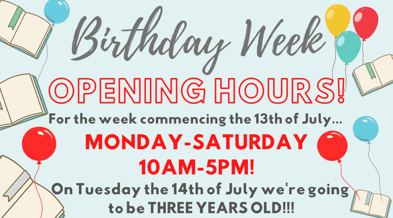 ImaginedThings's tweet photo. So next week the bookshop turns THREE!!!!!! And we're going to be OPEN Mon-Sat 10am-5pm just like pre-pandemic times (minus Sundays) to celebrate! There'll be giveaways &amp; other (socially distant) celebrations - do come &amp; visit us if you can! https://t.co/G1abzrOP1W