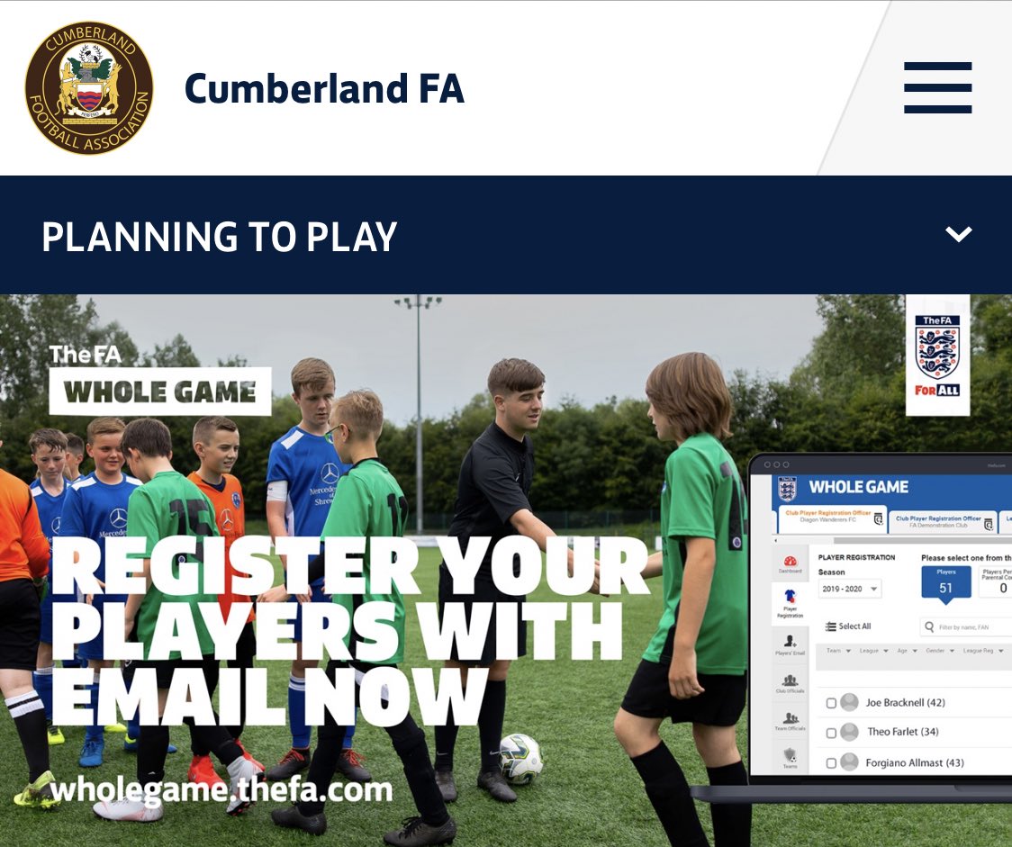 CumberlandFA's tweet photo. PLAYER REGISTRATION | As Clubs are #PlanningToPlay now is the perfect time to work on football admin as Teams are preparing for Player Registration.
Visit our website to find #TopTips & Step-by-Step #Support videos
📲 https://t.co/wNTSiGFhBb https://t.co/gakzZyTziK