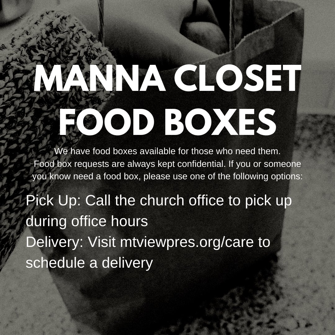 mtviewpres's tweet image. We are so grateful for contributions to our Manna Closet so we can continue to give out food boxes! Our current food item needs are: Jelly, Macaroni and Cheese, Bread, and Canned Fruit. To donate, just drop items by the front office and knock on the door during office hours.