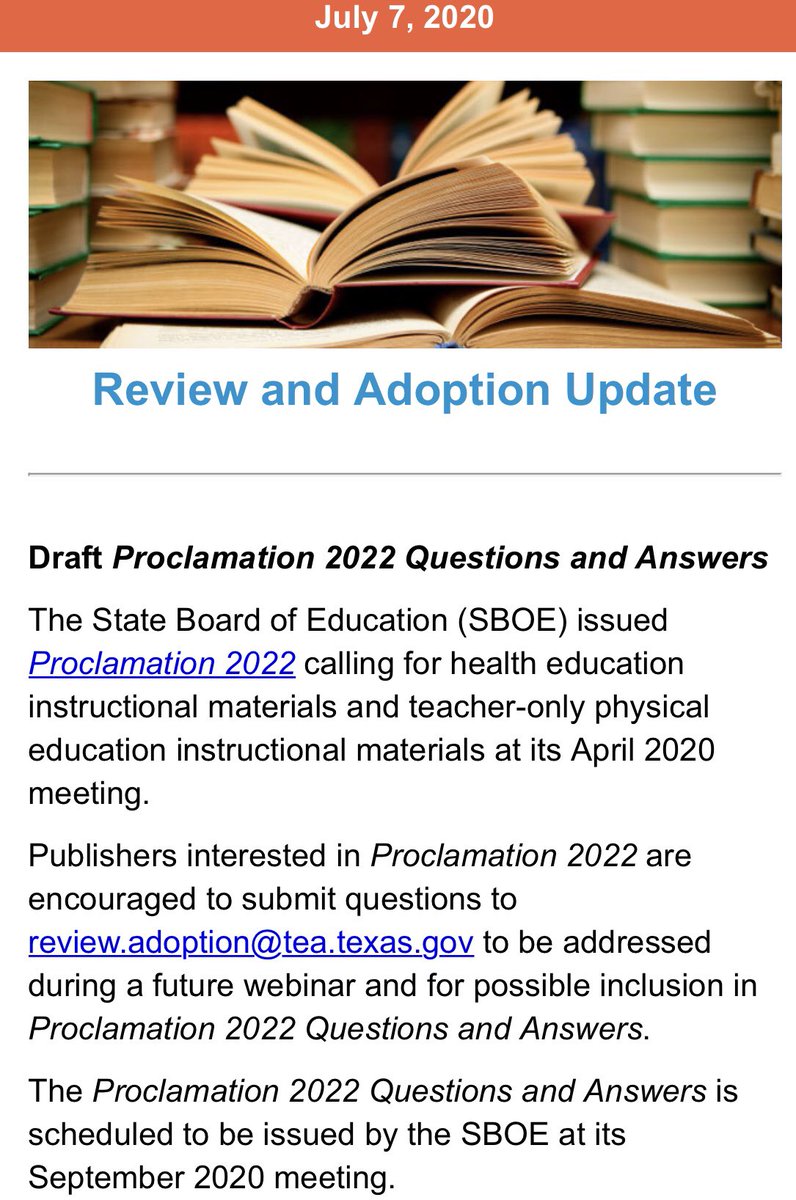 New TEKS and now new textbooks! Health and Physical Education teachers will soon have updated instructional materials. Thank you <a href="/TXSBOE/">Texas State Board of Education</a>