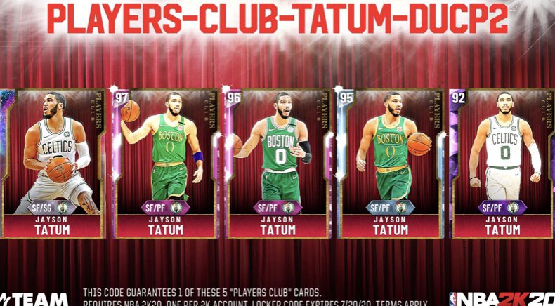flysaya's tweet photo. New Players club Jason Tatum locker code with a chance at galaxy opal Jason Tatum🔥 #2k #2k20 #2klockercodes https://t.co/d1nDYdvw4U