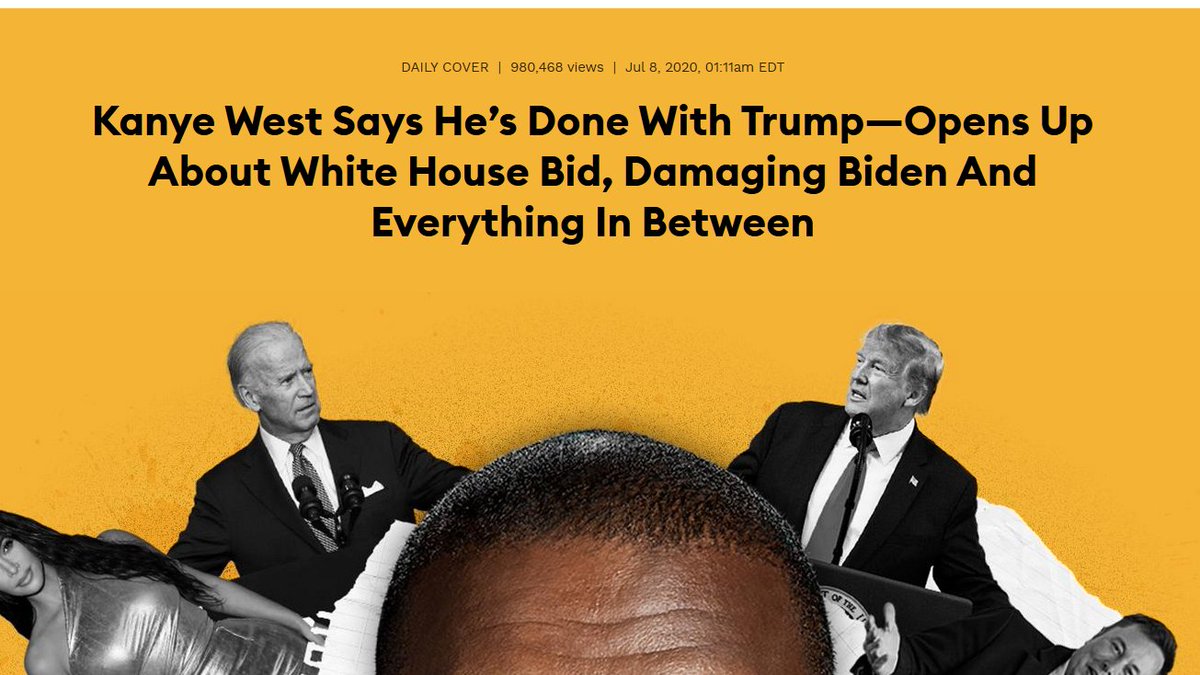 Now all of a sudden he appears to be "done" (their words, not Kanye& #39;s as far as I can tell) with Trump.Kanye says he& #39;s "taking off the red hat".