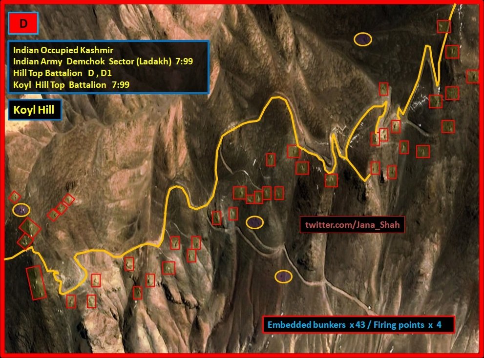 Jana_Shah's tweet photo. [4]
#IndianArmy massive infrastructure in #Ladakh in violation of 1962 accord on #LAC 

#Demchok Sector
#Koyl  Hill Top  Battalion
 
#Fukche ALG Hill Top  Battalion  
Embedded bunkers/anti-aircraft defence

#IndiaChinaFaceOff 
#Galwan 
Occupied #Kashmir https://t.co/l4KzfAtJUM