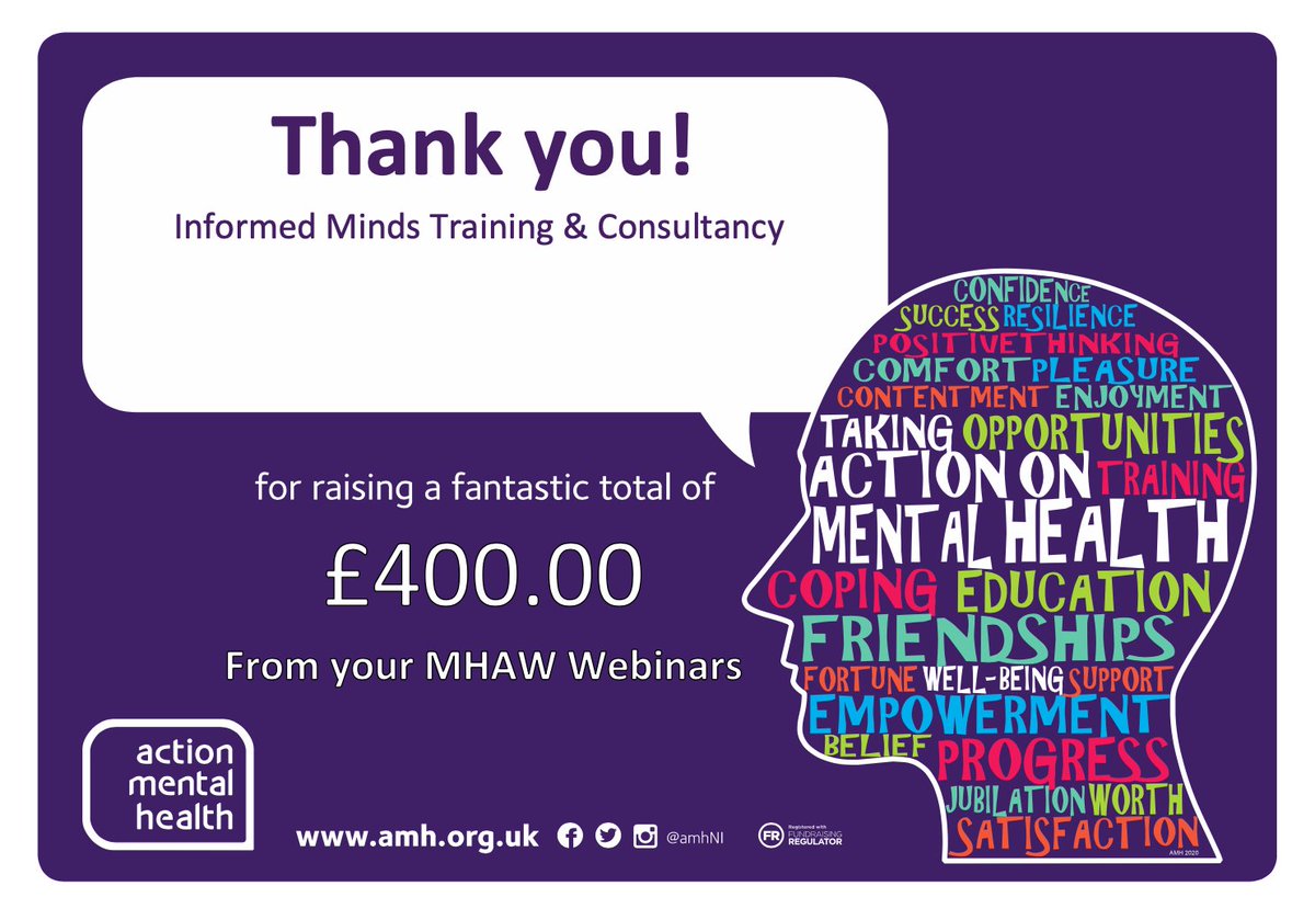 Informed__Minds's tweet photo. With your amazing support we have just donated Β£400 to Action Mental Health!
To find out more about this incredible charity, you can find them here https://t.co/yUR5RRejG0 @amhNI
#InformedMinds #InformedMindsTrainingandConsultancy https://t.co/2QJ35FUJGJ