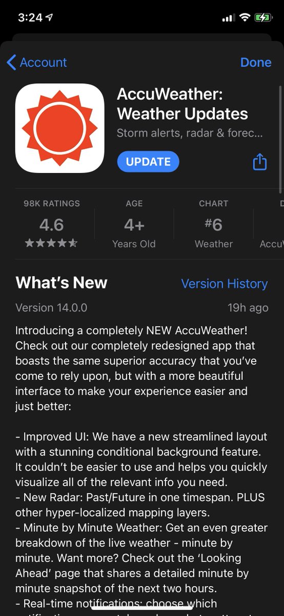 ShawnyRHarvey's tweet photo. Newly redesigned @accuweather app out now for iOS 😬 https://t.co/gPUXuSzEtZ