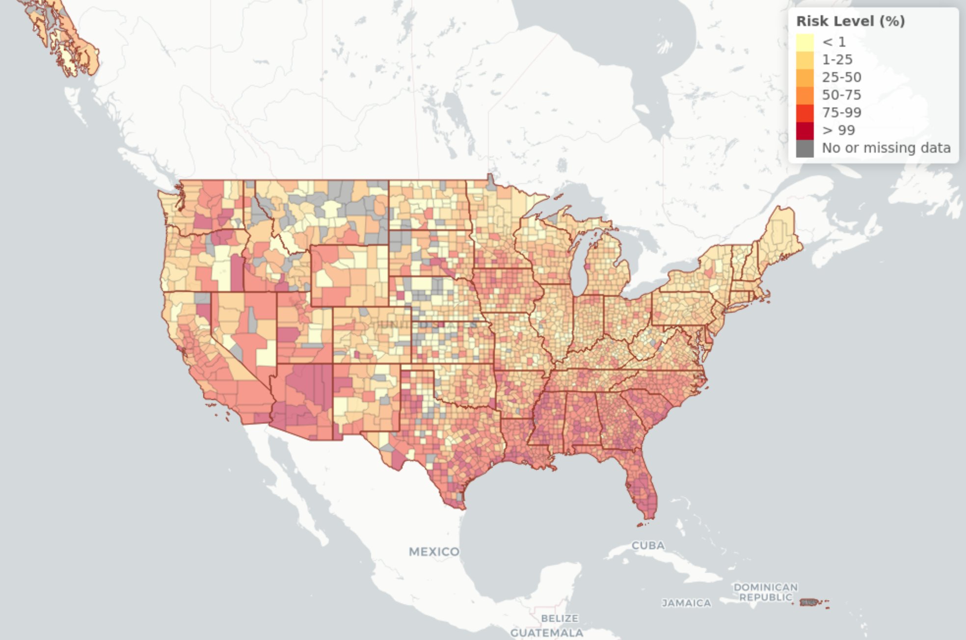 Jamaica To Georgia Map Georgia Tech On Twitter: "This Interactive County-By-County Map Of The U.s.  Made By Georgia Tech Scientists And Researchers Shows The Risk Of Attending  An Event With Someone Actively Infected With Covid-19. |