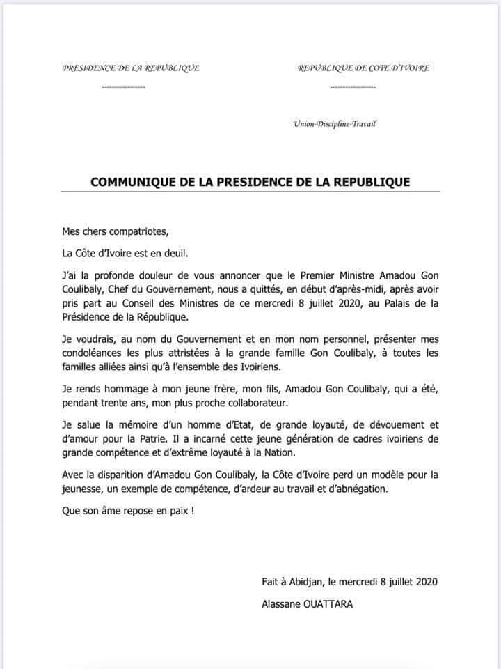 HamedBakayoko1's tweet image. [Communiqué de la Présidence de la République]