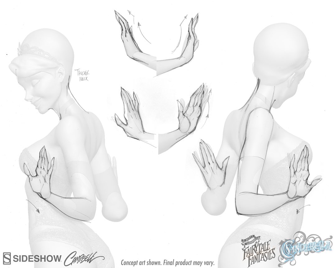 💫✏️ With Pre-orders now currently open for my upcoming #FairytaleFantasies #Cinderella statue with @collectsideshow , seems a good time to start sharing some of the many behind-the-scenes concept art that went into the creation of this new figurine! 